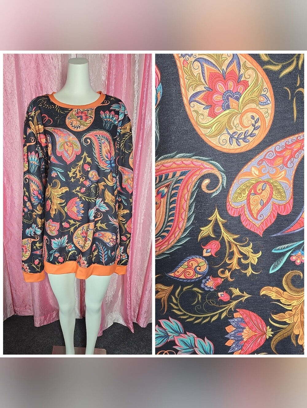 Fresh Hoods Majestic Colorful Floral Paisley Flannel Lined Sweatshirt Size 2X